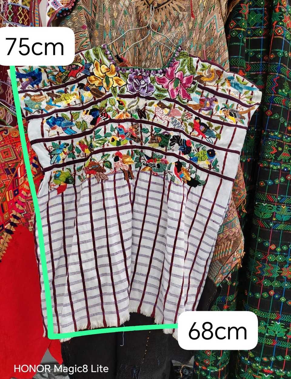 Colourful birds on gingham Santiago huipil #5-424