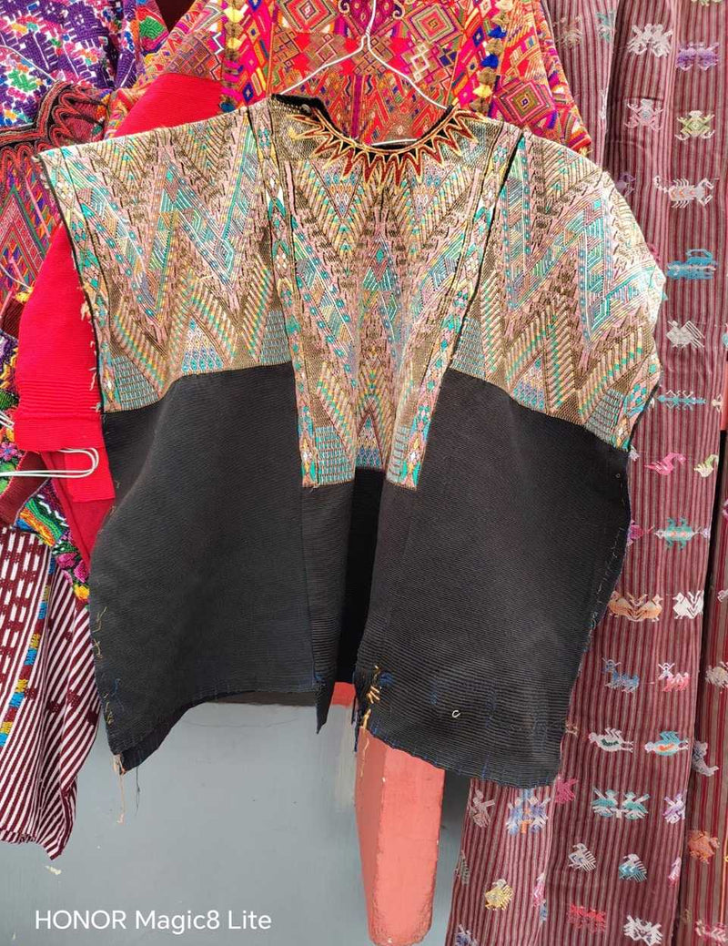 Brown, turquoise and black Chichicastenango huipil #6-16