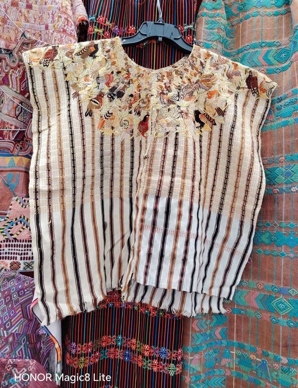 (Reserved for April) Cream and brown Santiago huipil #5-123