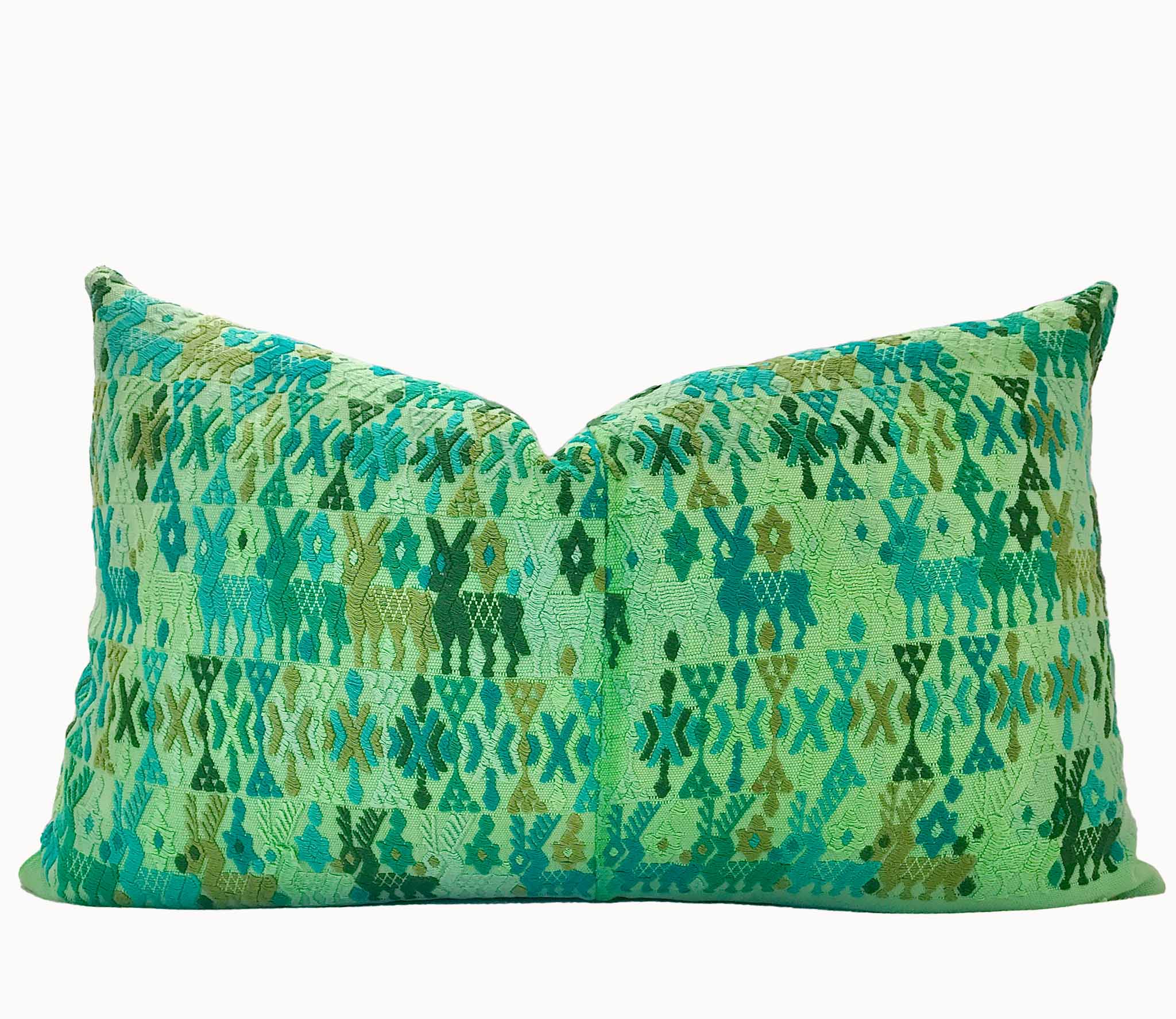 Guatemalan embroidered huipil pillow. Tribal symbols for bohemian decor.