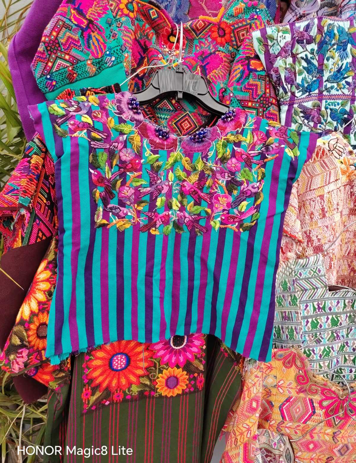 Bright blue and berry Santiago huipil #4-191