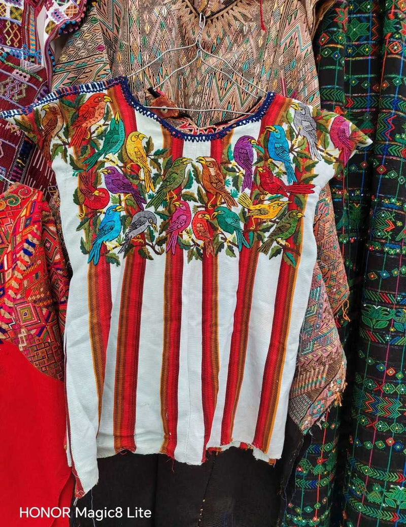 Red and white striped Santiago huipil #5-423