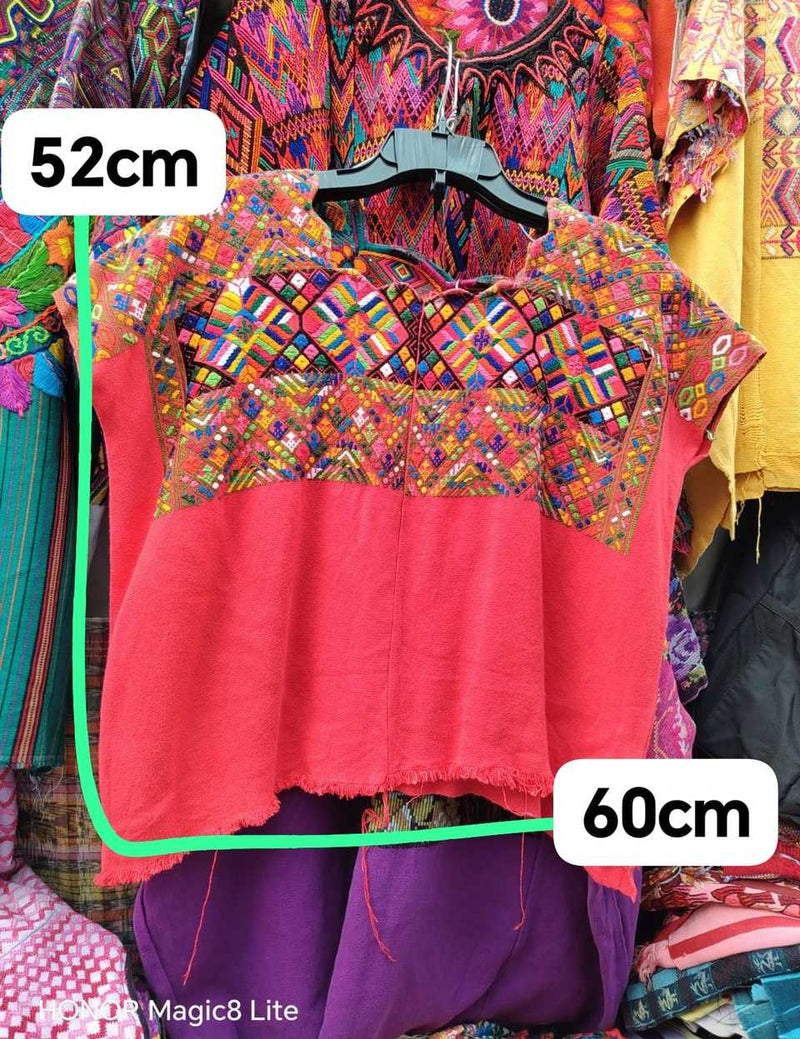 (Reserved for Sarah) Colourful on red Nahuala huipil #4-258