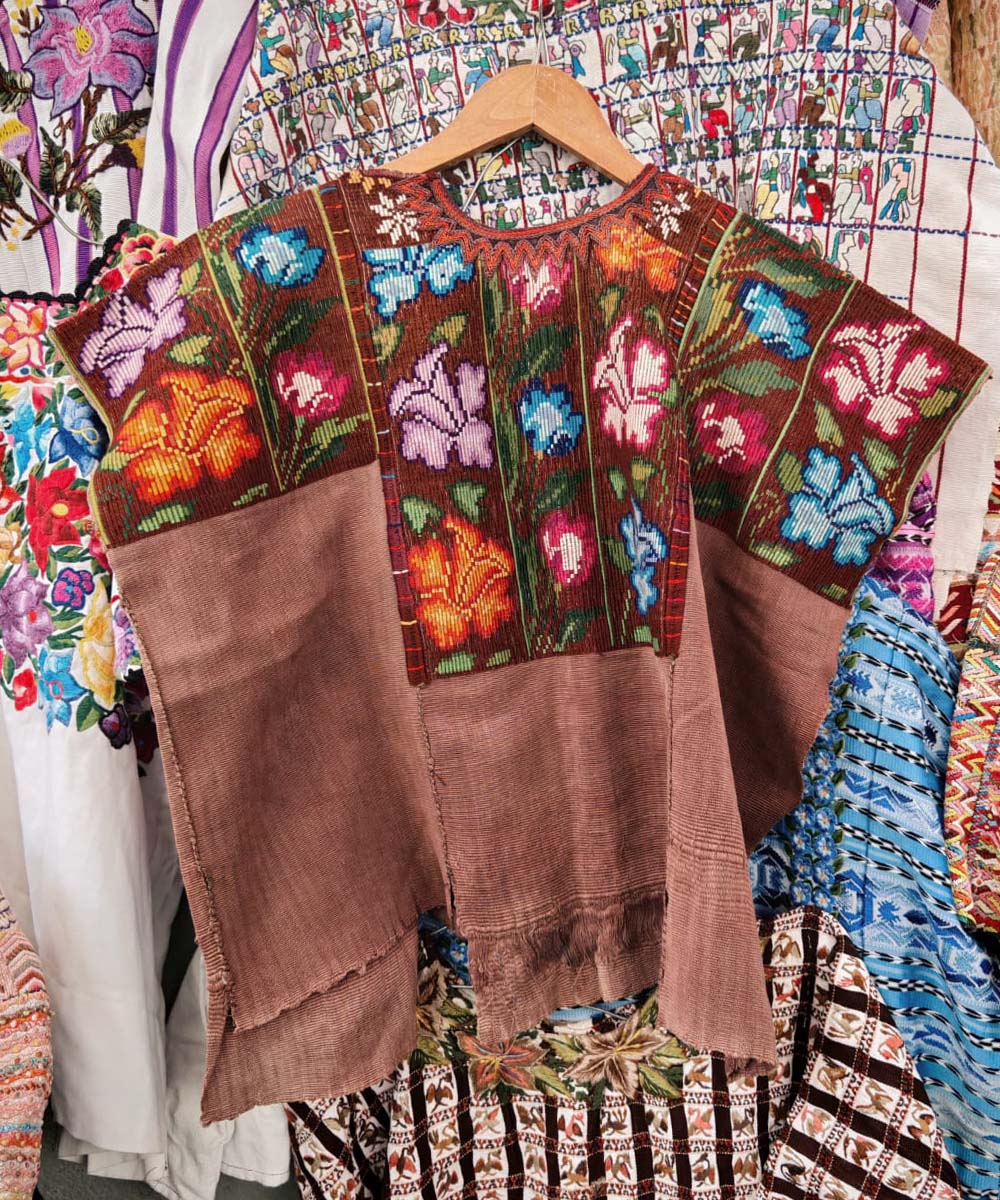 Brown Chichi huipil with flowers