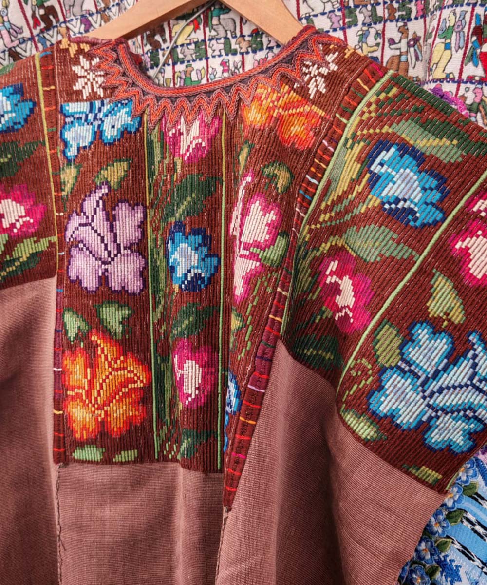 Brown Chichi huipil with flowers