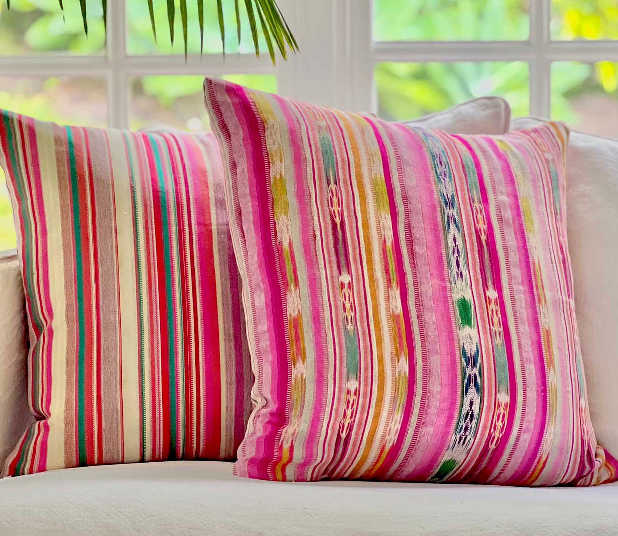 Embroidered Guatemalan huipil textile repurposed into a pillow