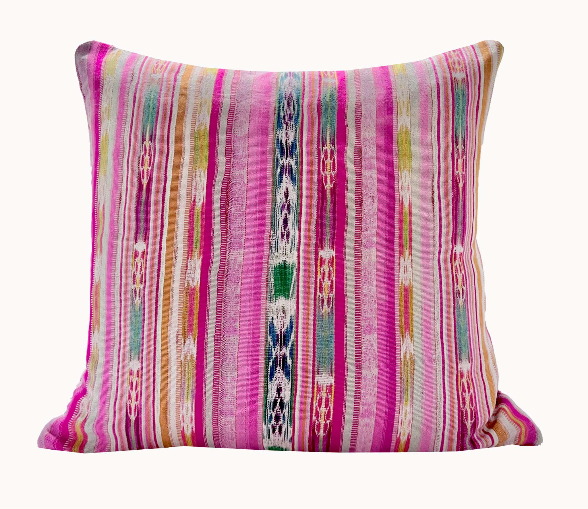 Embroidered Guatemalan huipil textile repurposed into a pillow