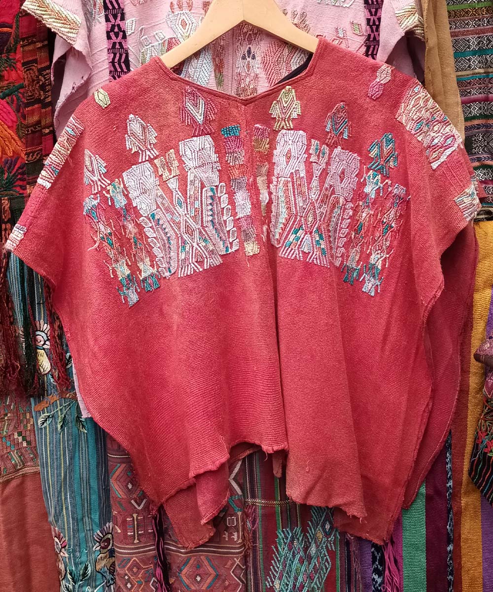 Embroidered Guatemalan huipil textile
