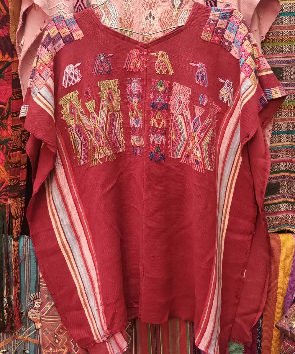 Embroidered Guatemalan huipil textile
