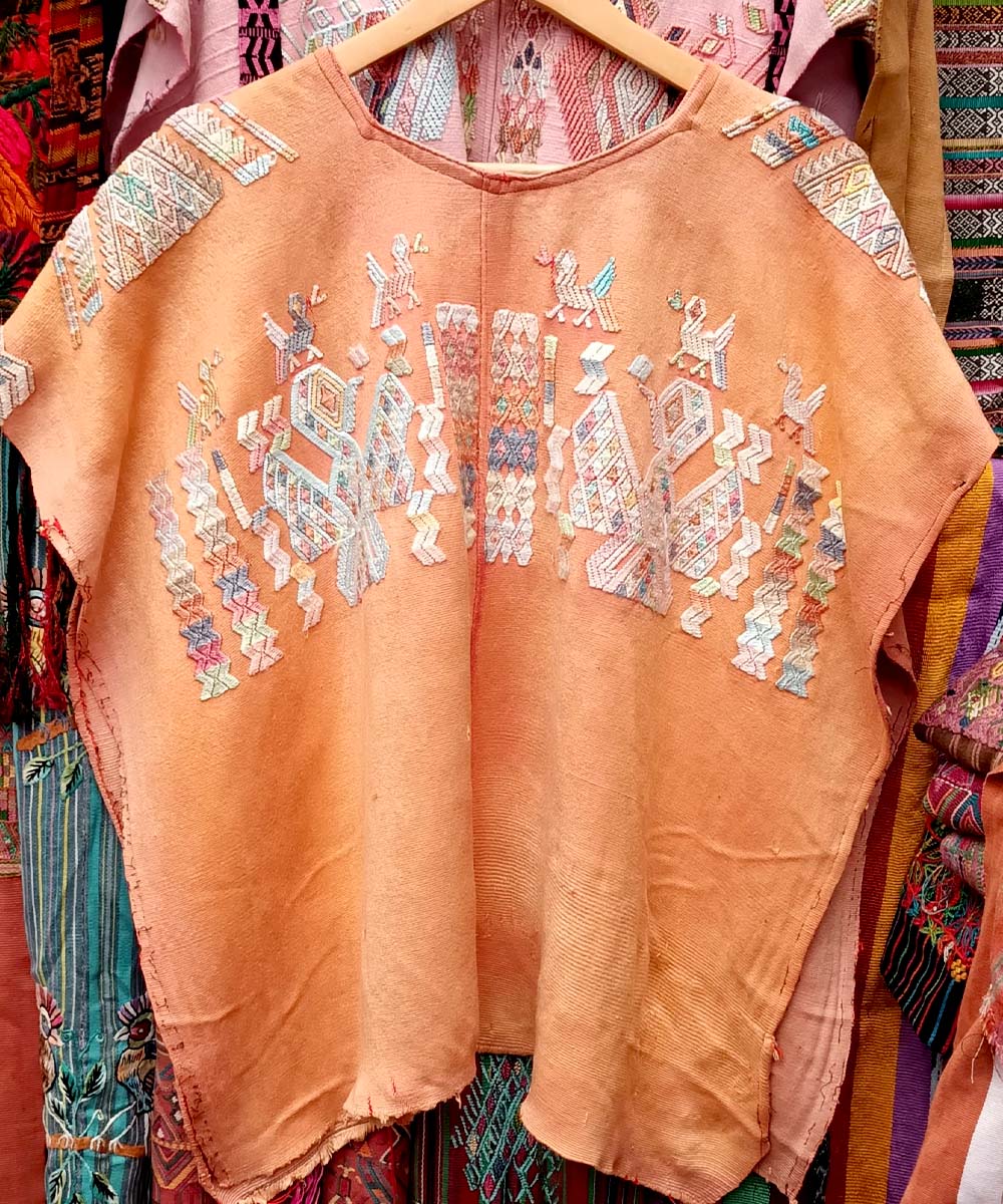 Embroidered Guatemalan huipil textile