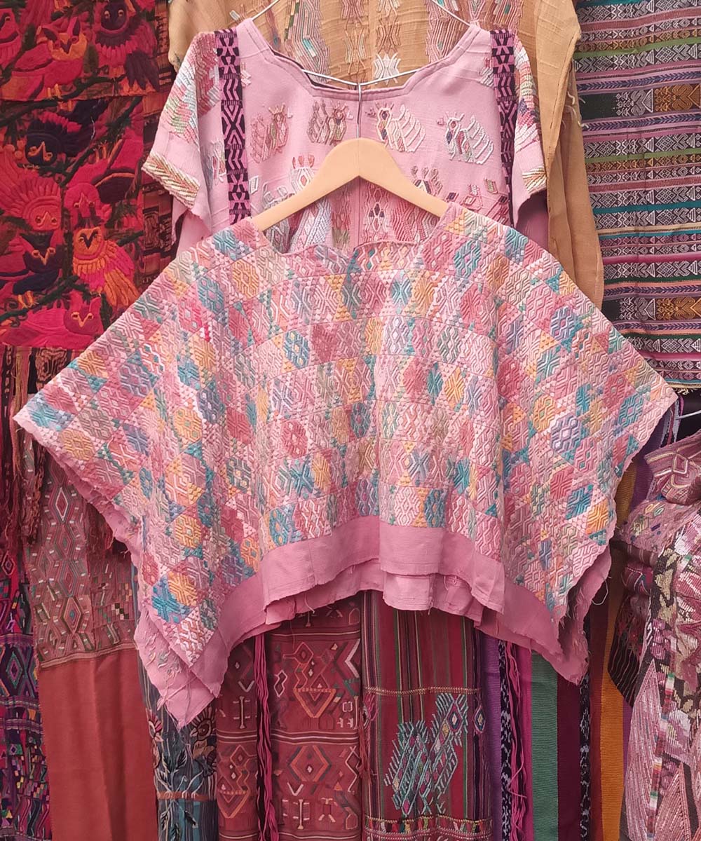 Embroidered Guatemalan huipil textile