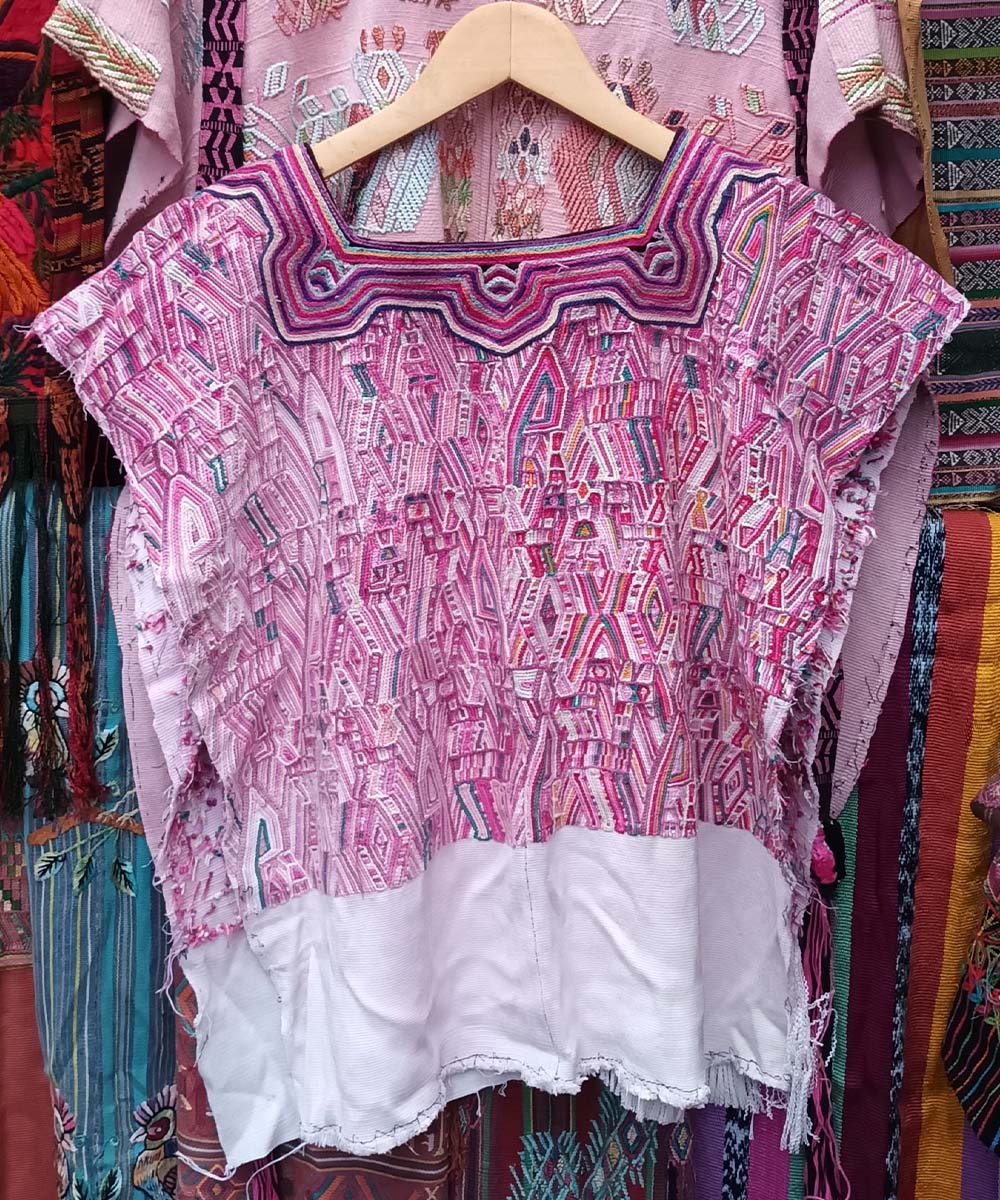 Hot pink and white Nebaj huipil