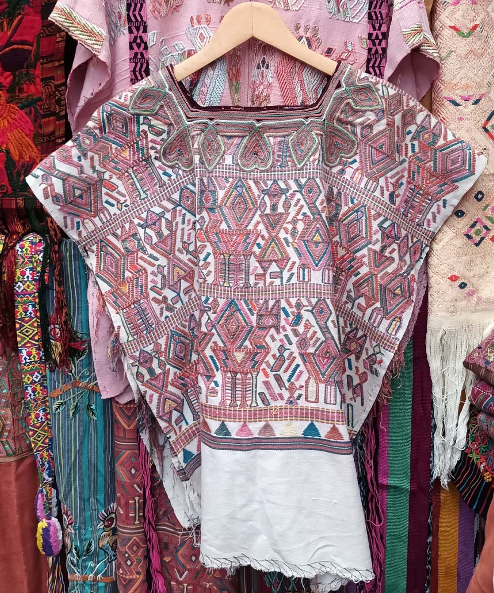 Embroidered Guatemalan huipil textile