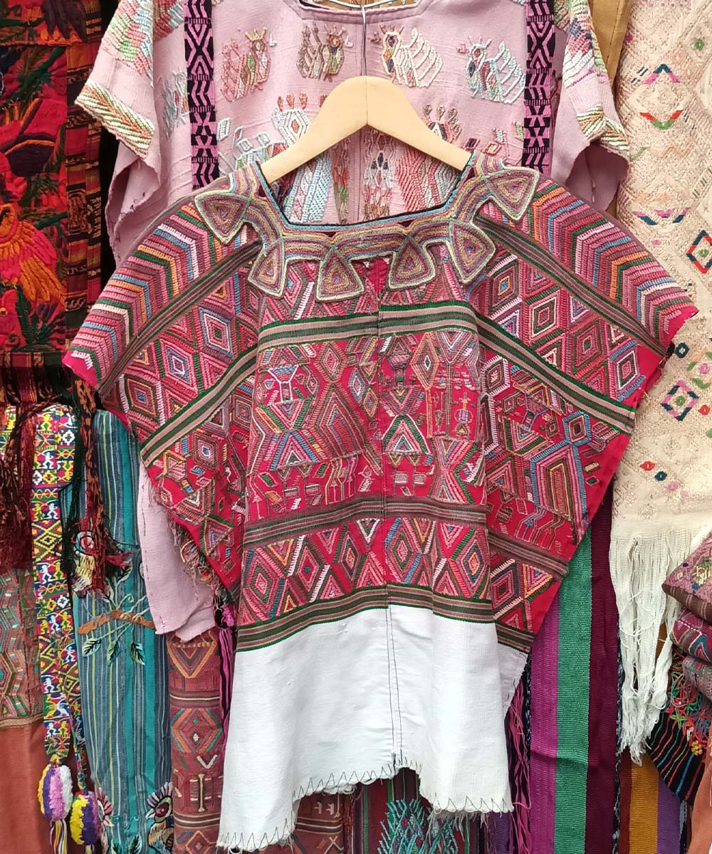 Embroidered Guatemalan huipil textile