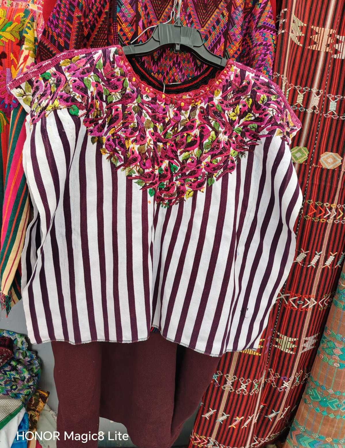 Burgundy and White Striped Santiago Huipil #6-415