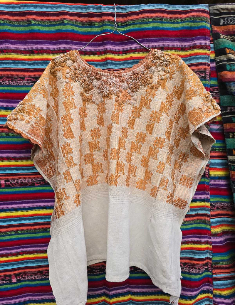 Cream and Brown Sacatepequez Huipil #6-444