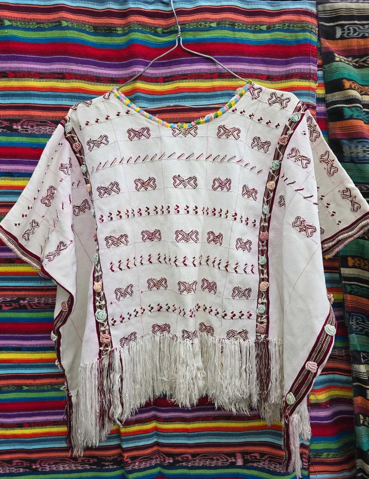 Burgundy on White Colotenango Huipil #6-447