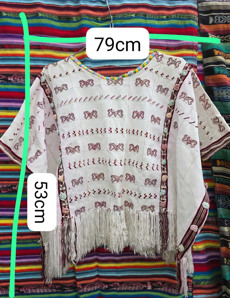 Burgundy on White Colotenango Huipil #6-447