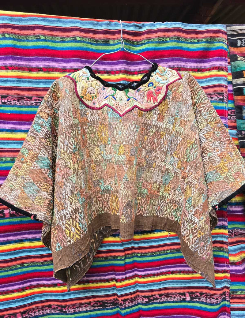 Colourful on Brown Coban Huipil #6-454