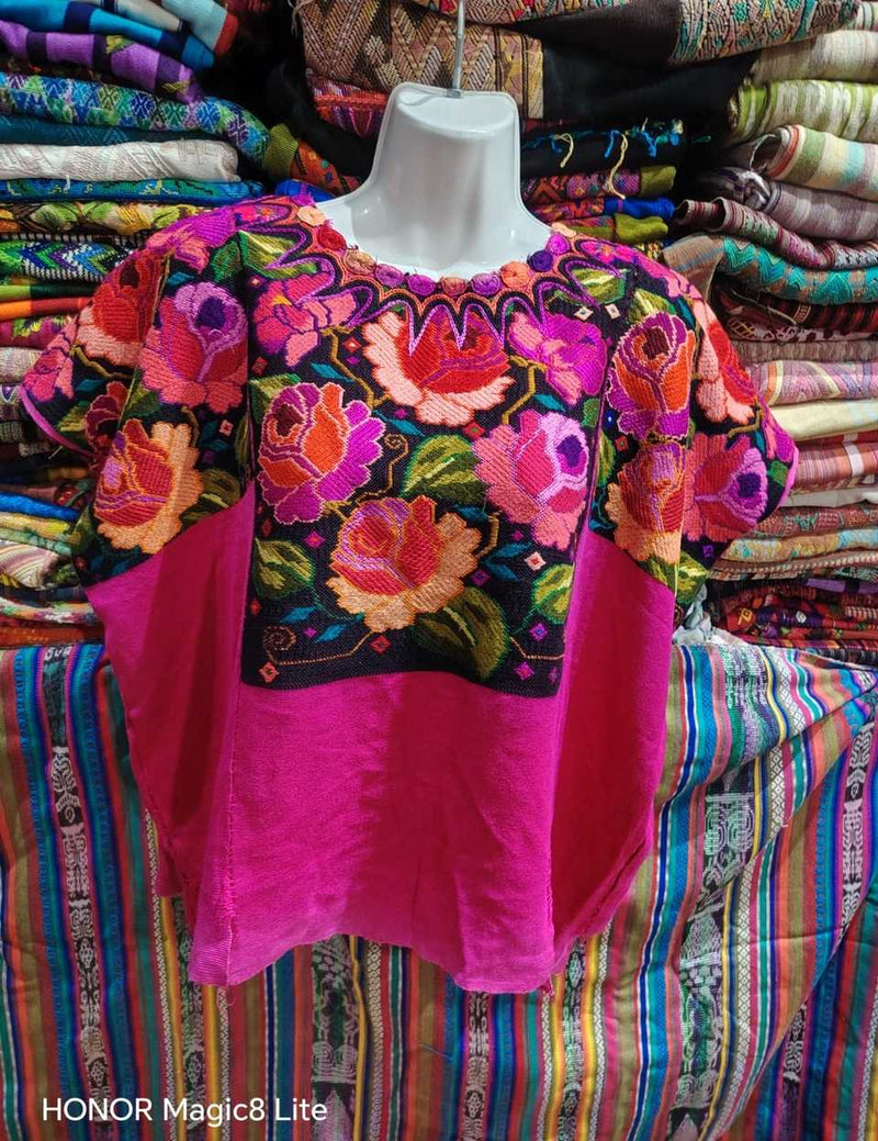 Roses on Hot Pink Chichicastenango Huipil #6-483