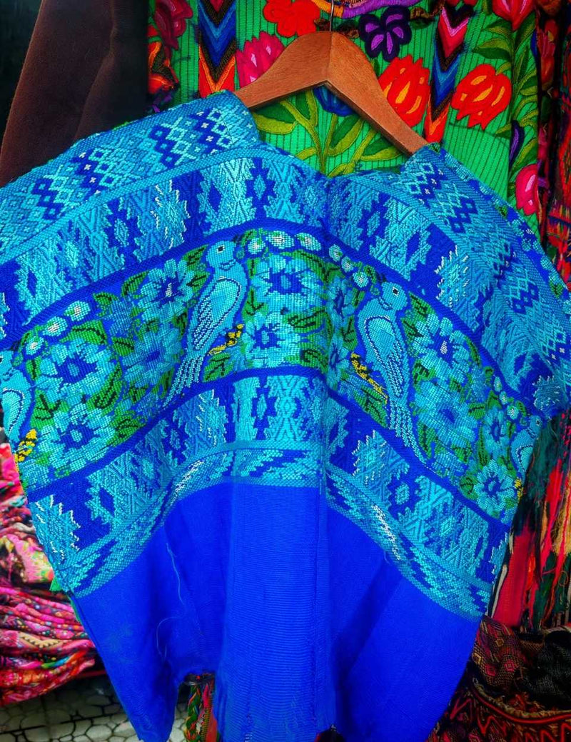 Bright Blue Floral Comalapa Huipil #7-17