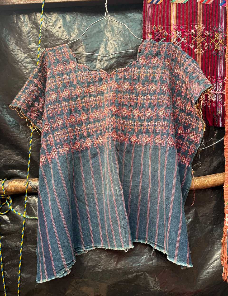 Indigo with Red Lions Nahuala Huipil #7-47