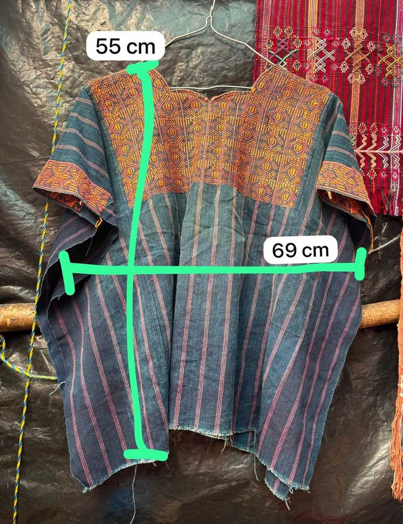 Indigo with Sweetheart Neck Nahuala Huipil #7-49