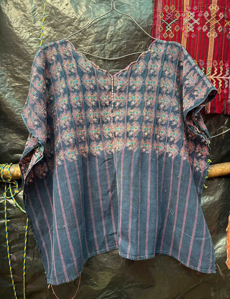 Indigo with Turkeys Nahuala Huipil #7-53