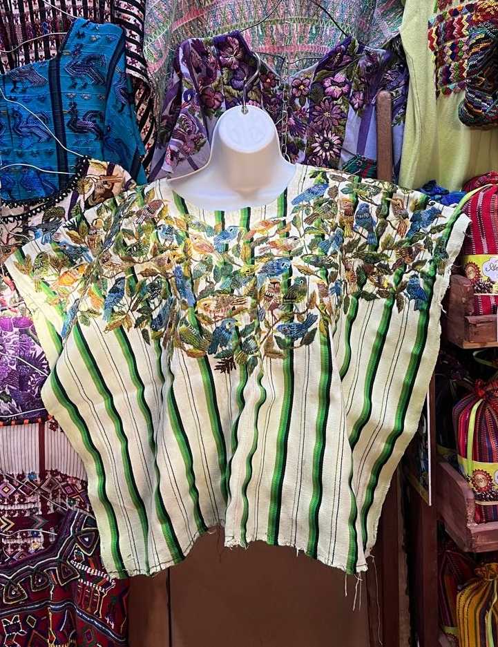 Blue and Green on Ivory Santiago Huipil #7-57