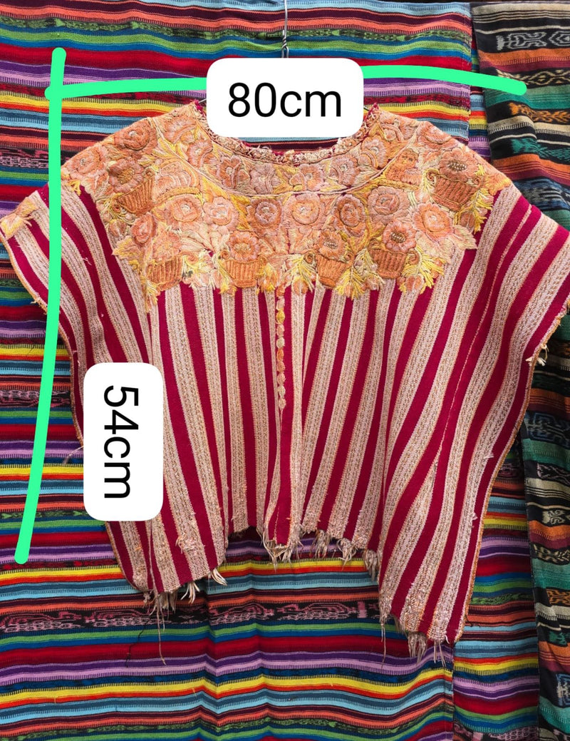 Coral and Burgundy Aguas Calientas Huipil #7-76