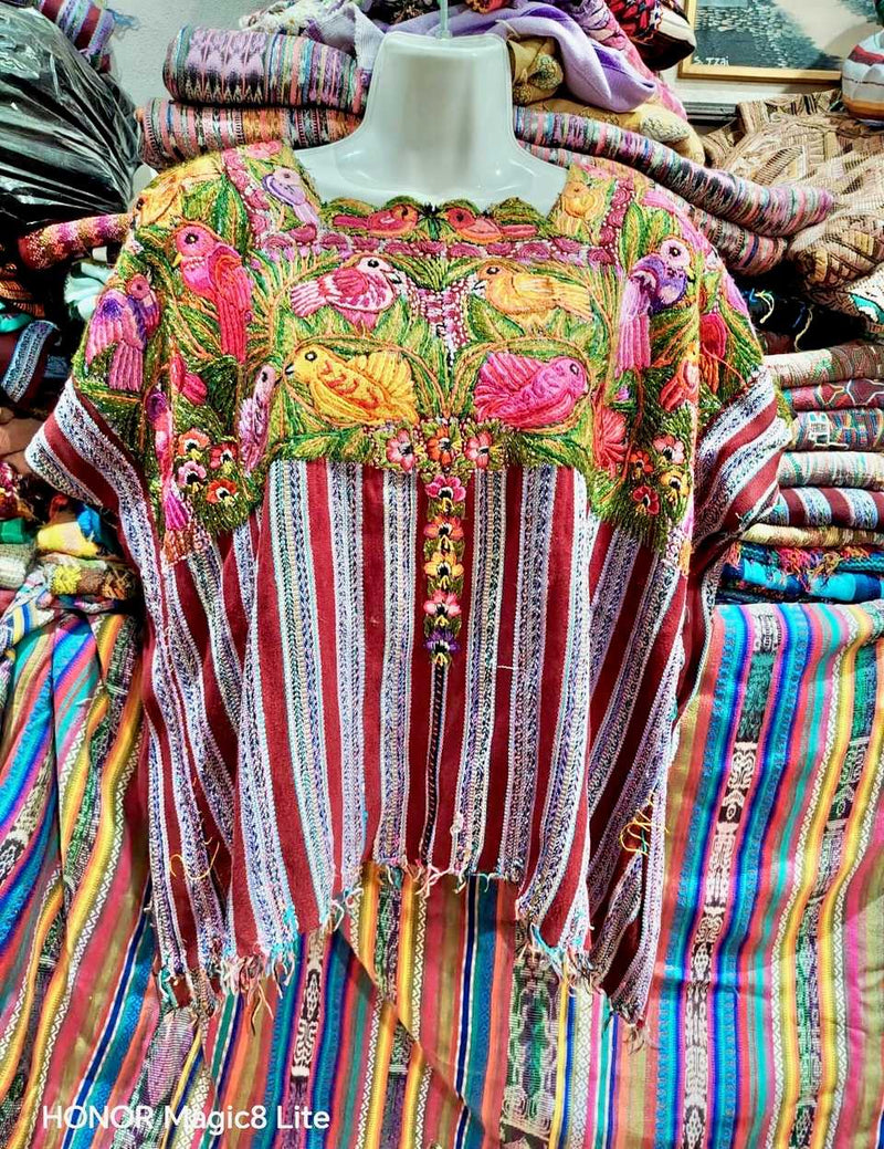 Pink and Yellow Birds Patzun Huipil #7-90