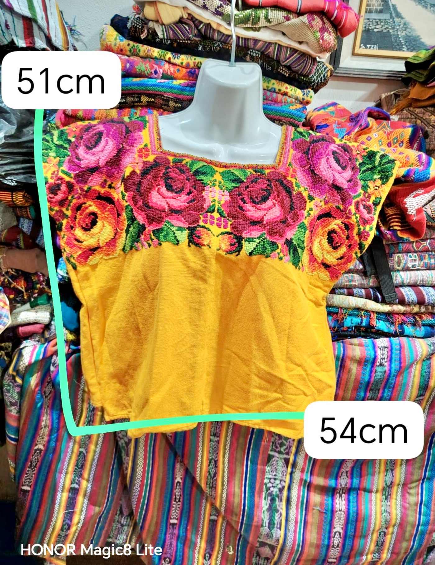 Roses on Yellow Chichicastenango Huipil #7-144
