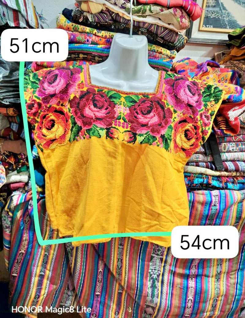 Roses on Yellow Chichicastenango Huipil #7-144