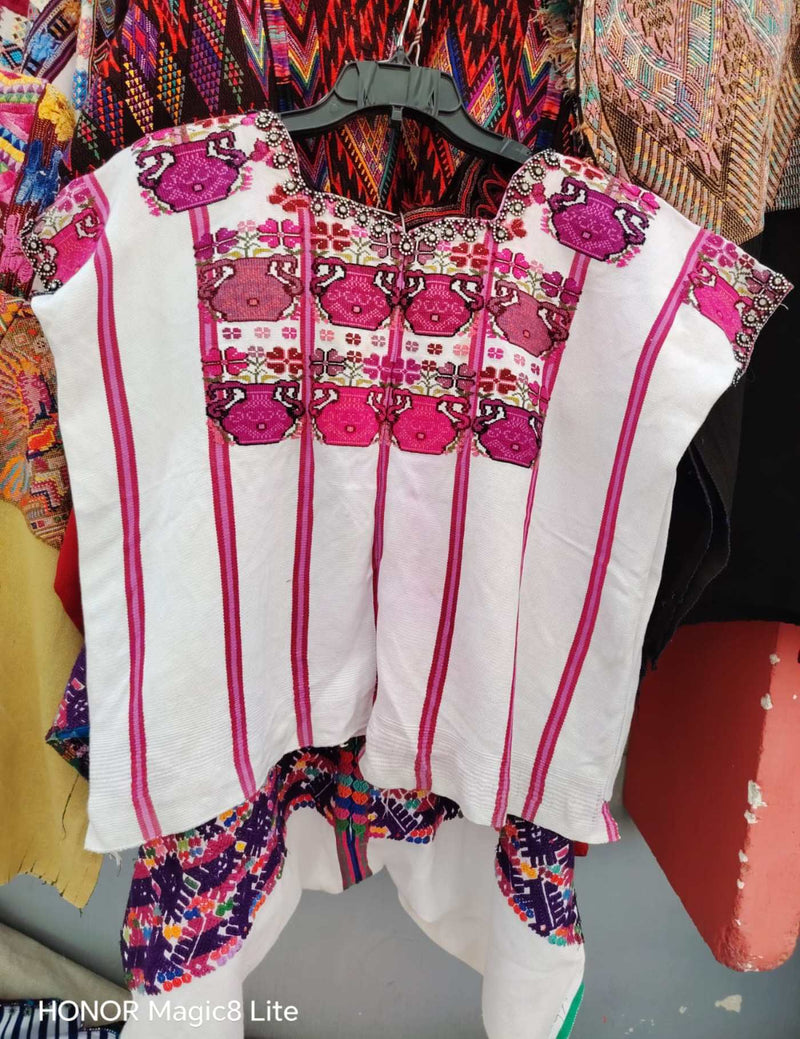Pink and White Saint Lucas Toliman Huipil #7-162
