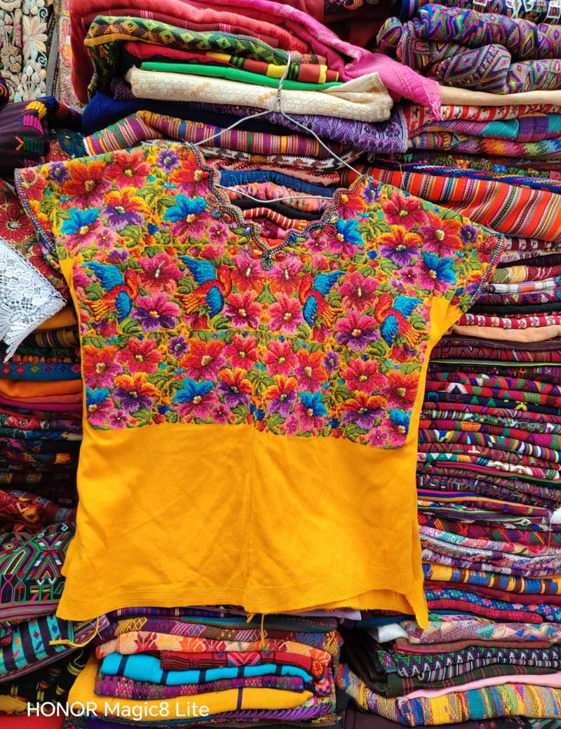 Pink Floral On Yellow Santiago Huipil #7-190