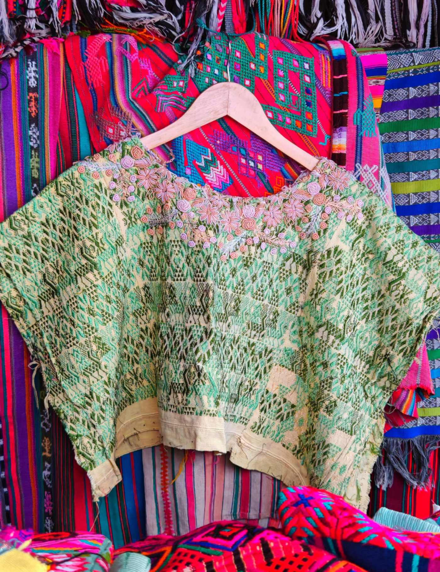 Green And Pink Coban Huipil #7-208