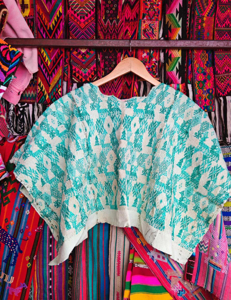 Sky Blue And White Coban Huipil #7-208