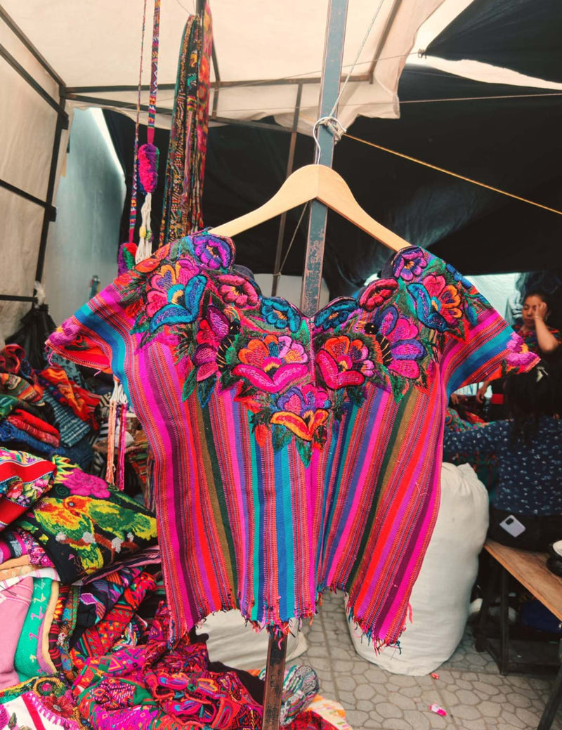Colourful Pink Patzun Huipil #7-217