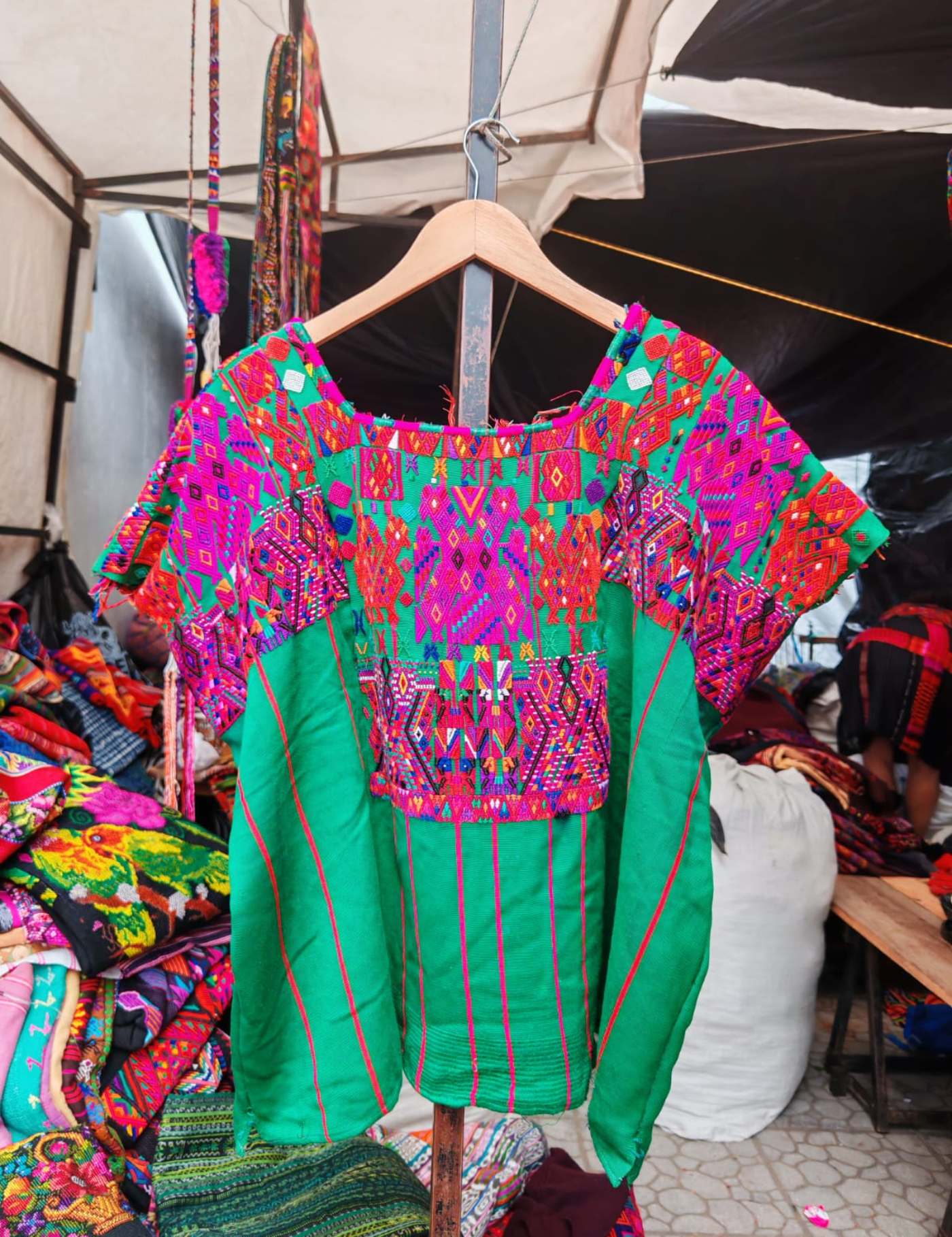 Pink And Green Chichicastenango Huipil #7-219