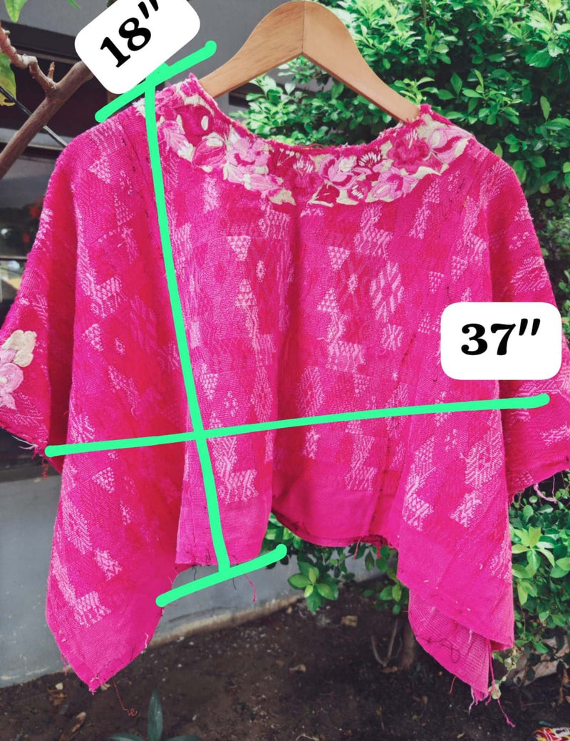 Hot Pink With Floral Neck Coban Huipil #7-234