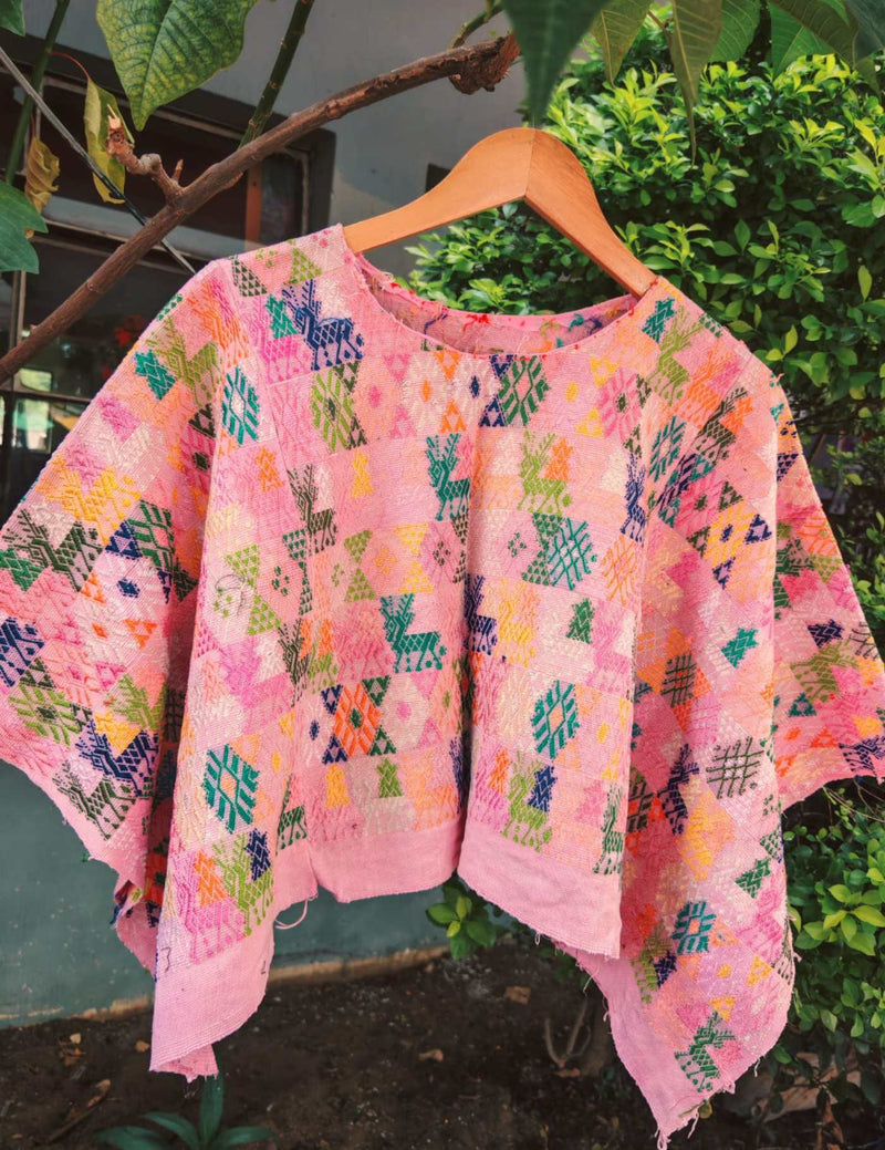 Colourful On Pale Pink Coban Huipil #7-238