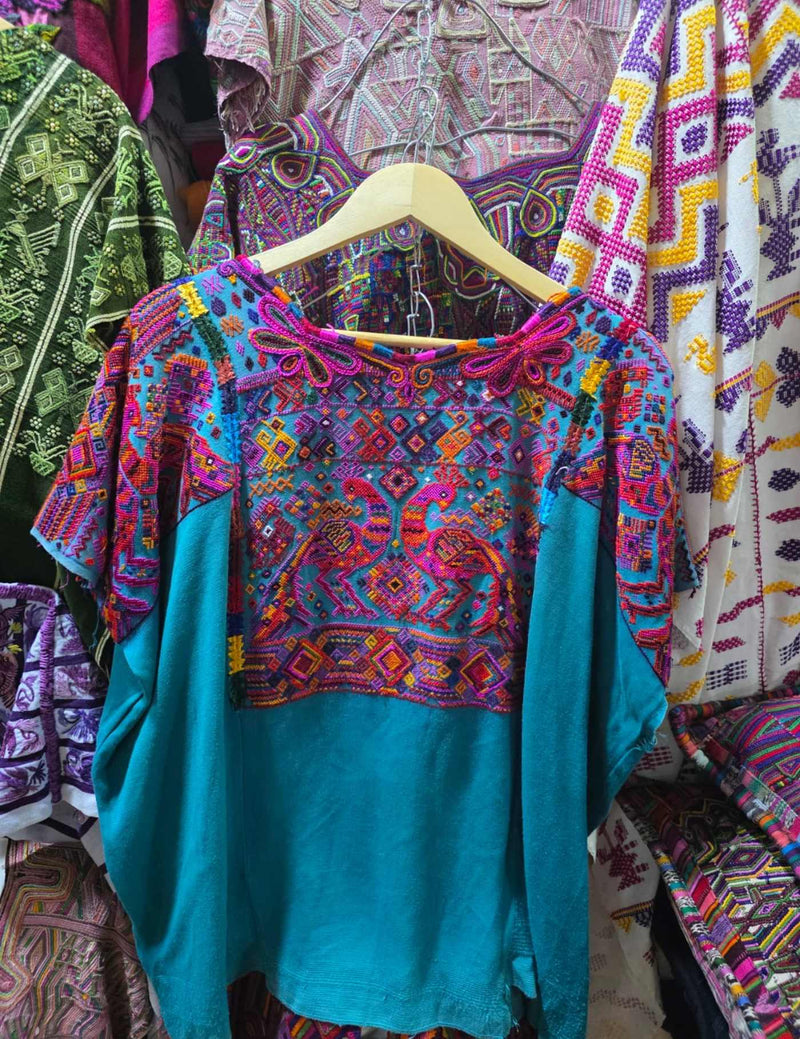 Silk Blue And Pink Chichicastenango Huipil #7-259