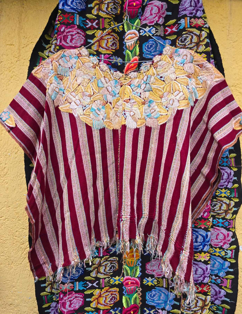 Gold And Burgundy Patzún Huipil #7-340