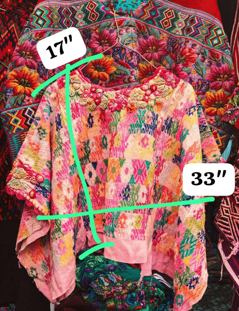 Pink With Rococo Embroidery Cobán Huipil #7-359