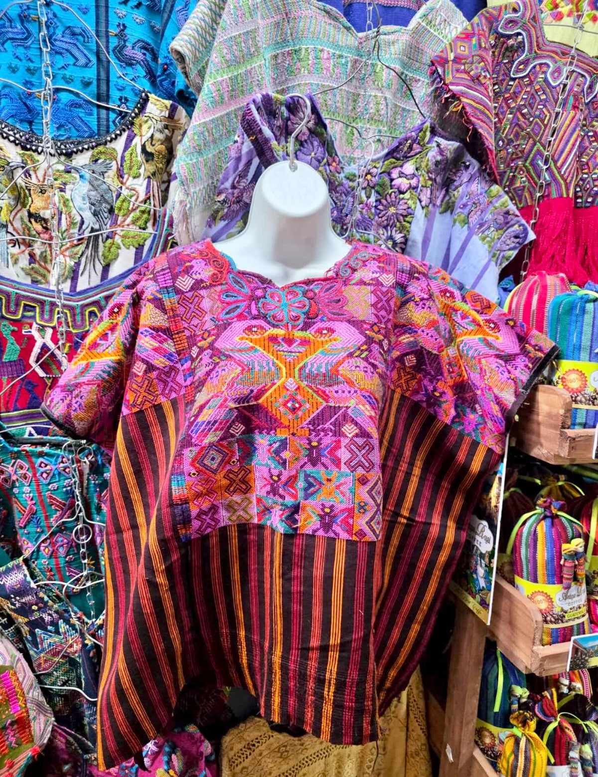 Silk Pink And Orange Chichicastenango Huipil #7-381