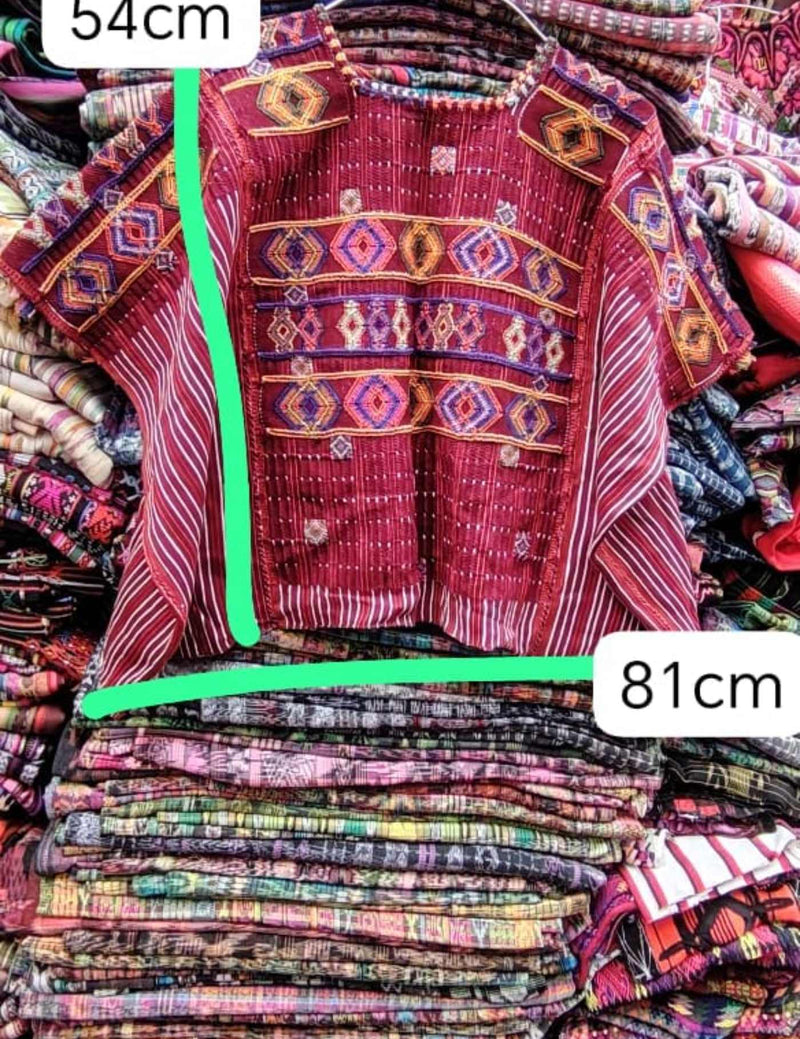 Pink And Orange On Burgundy Colotenango Huipil #7-417