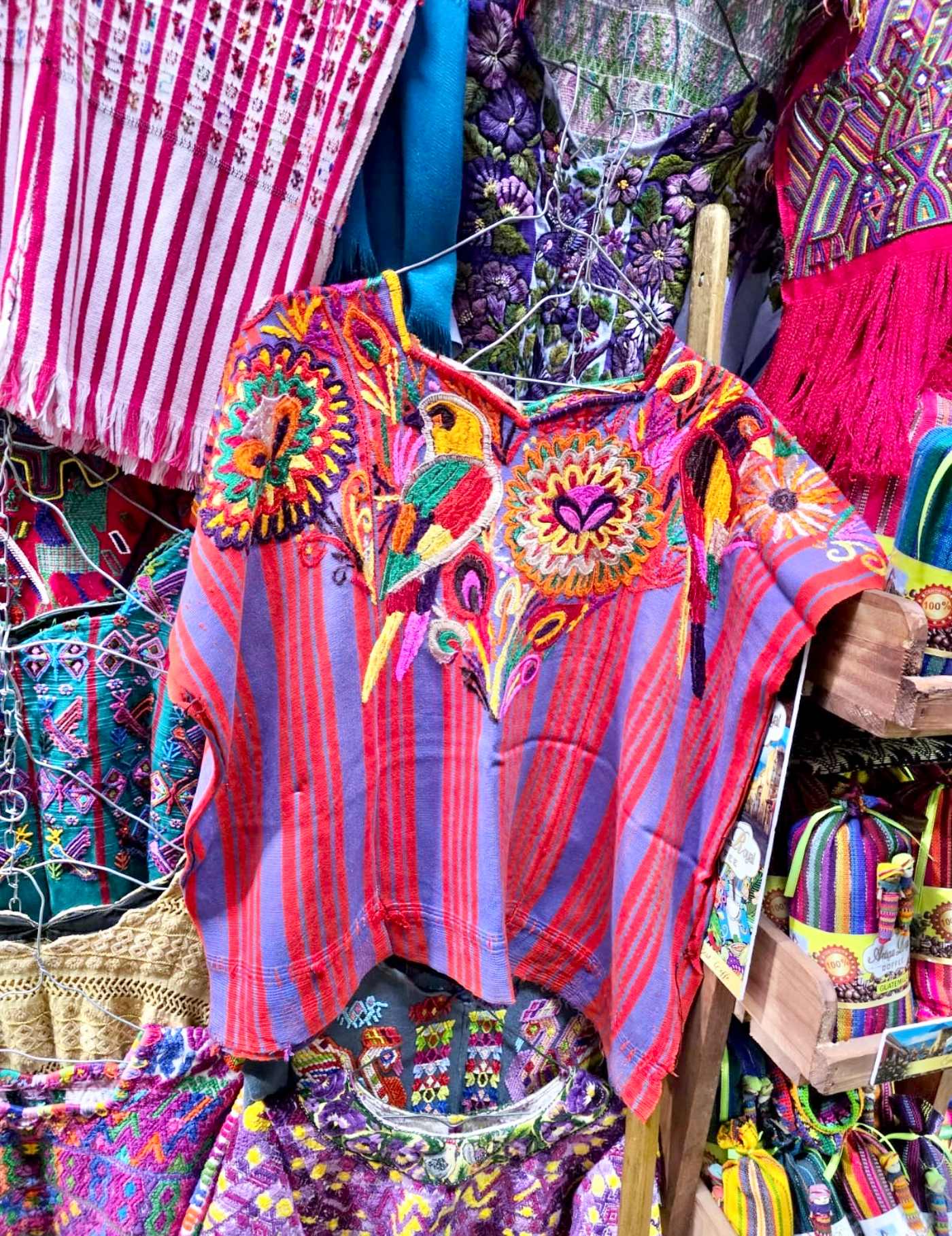 Red And Periwinkle Chichicastenango Huipil #7-434