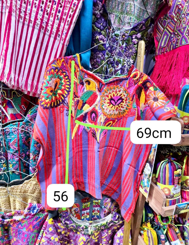 Red And Periwinkle Chichicastenango Huipil #7-434