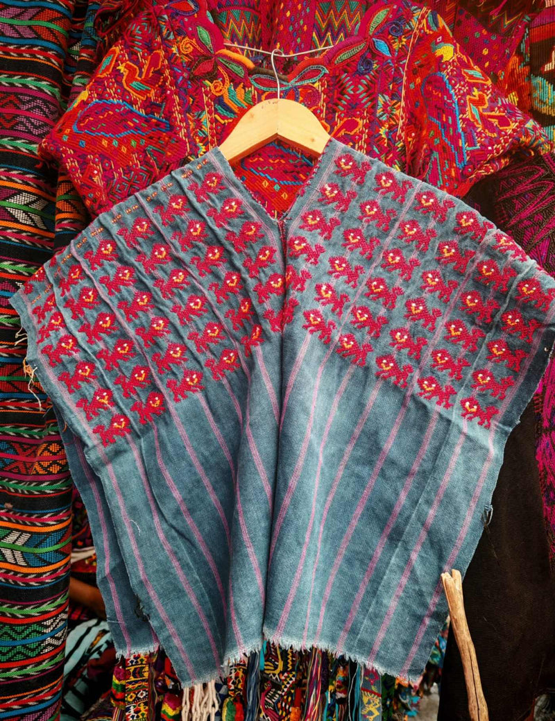 Indigo With Red Lions Nahualá Huipil #7-441