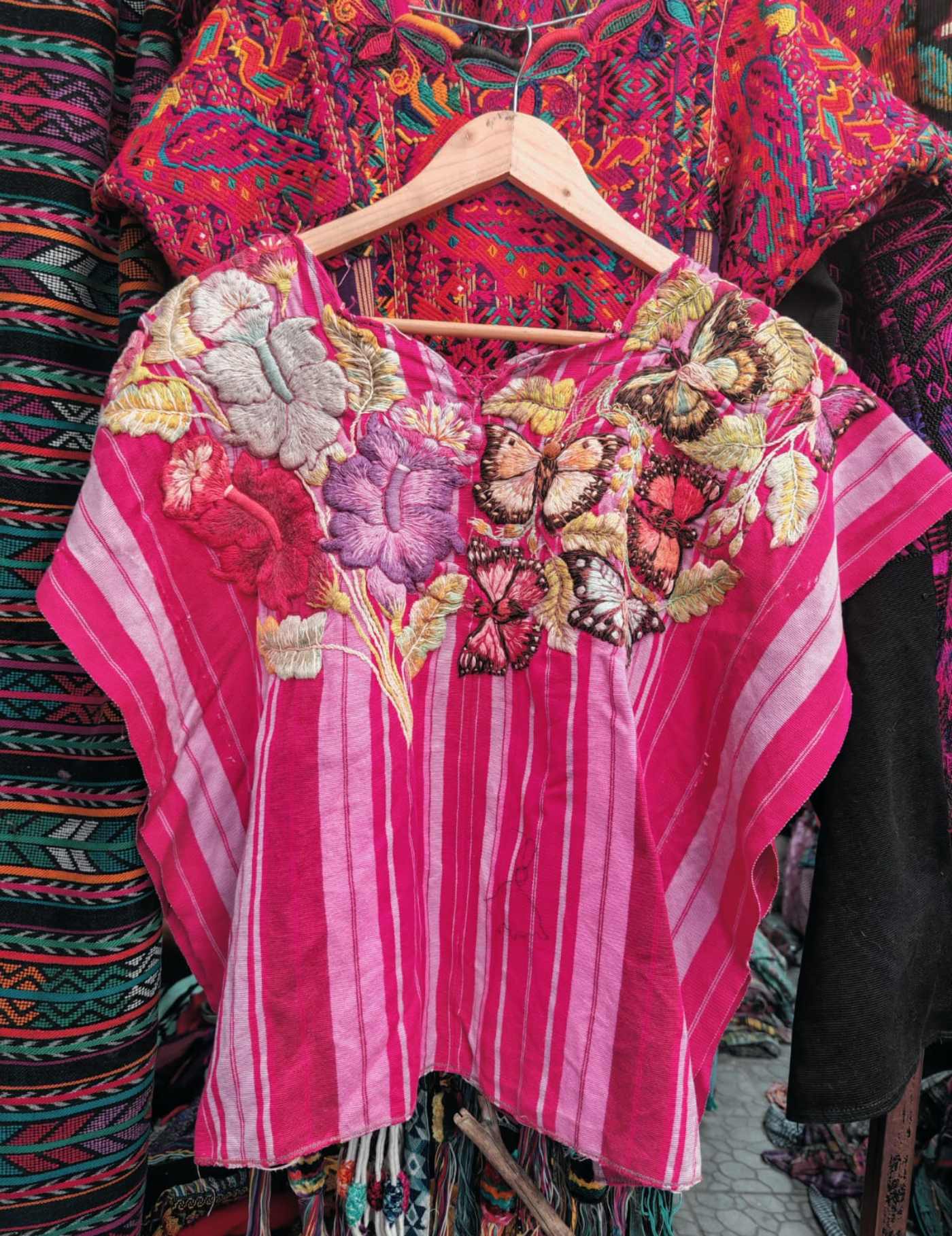 Butterflies On Pink Stripes Santiago Huipil #7-443